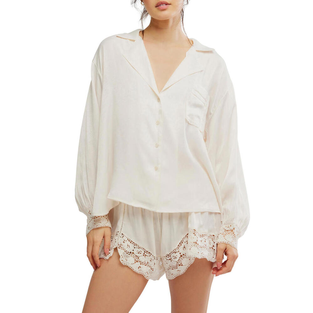 NWT! Free People Midnight Muse Pajama Shirt in Sugar Swizzle Size Small